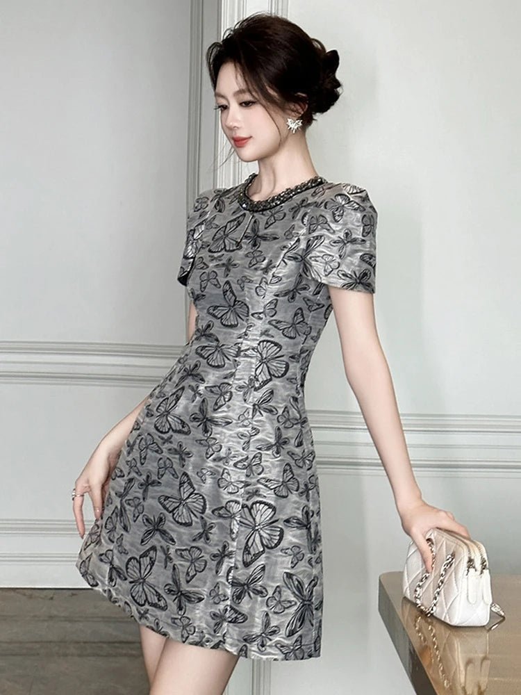 SaneShoppe - Women's French Elegant Prom Dress for Lady Retro Diamond Hollow Out Short Gown Femme Party Banquet Date Vestidos
