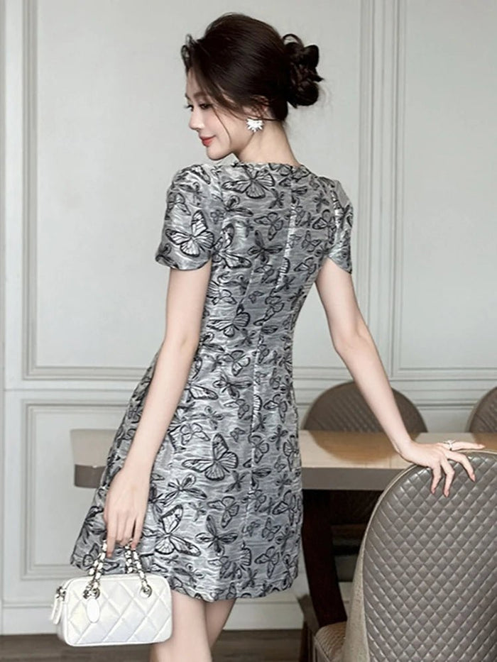 SaneShoppe - Women's French Elegant Prom Dress for Lady Retro Diamond Hollow Out Short Gown Femme Party Banquet Date Vestidos