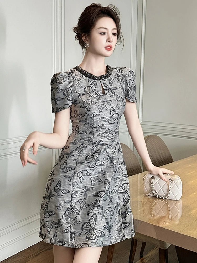 SaneShoppe - Women's French Elegant Prom Dress for Lady Retro Diamond Hollow Out Short Gown Femme Party Banquet Date Vestidos