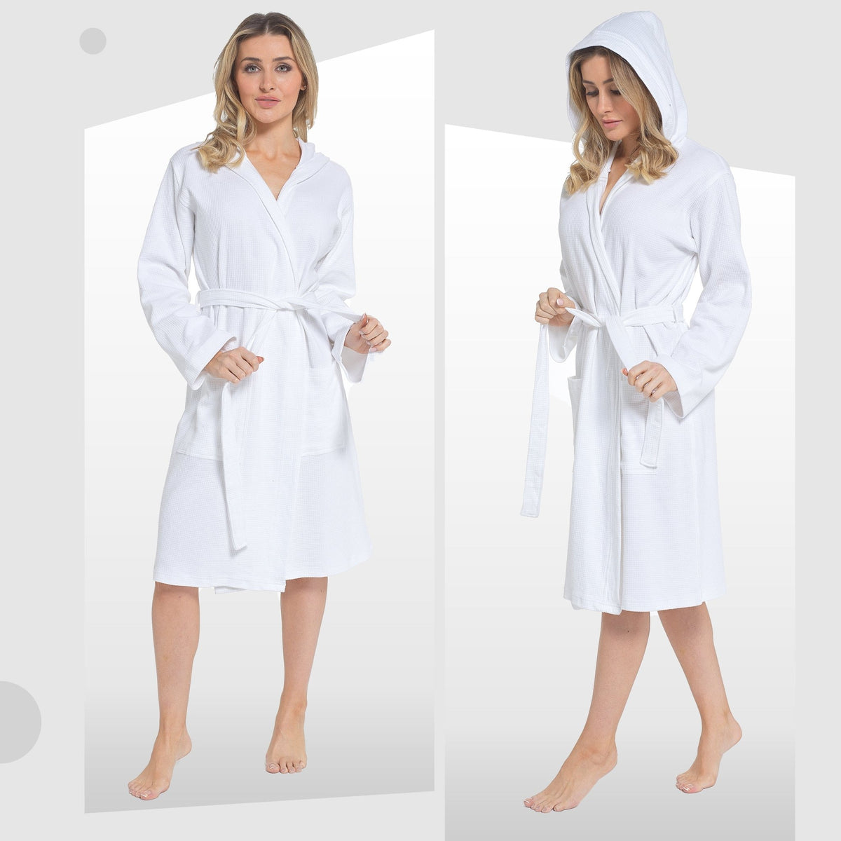SaneShoppe - Women's Hooded Waffle Cotton Bathrobe White Super Absorbent Spa Dressing Gown for Home Lounge & Travel by Daisy Dreamer