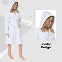 SaneShoppe - Women's Hooded Waffle Cotton Bathrobe White Super Absorbent Spa Dressing Gown for Home Lounge & Travel by Daisy Dreamer