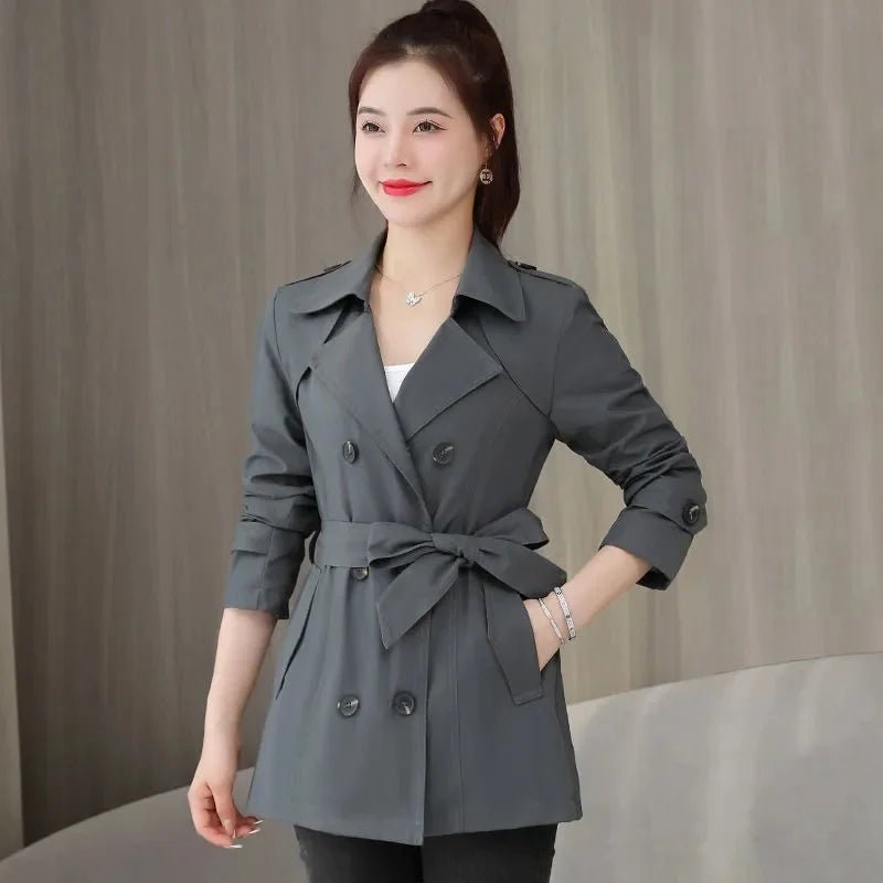 SaneShoppe-2024 New Women's Spring Jacket Double-breasted Windbreaker