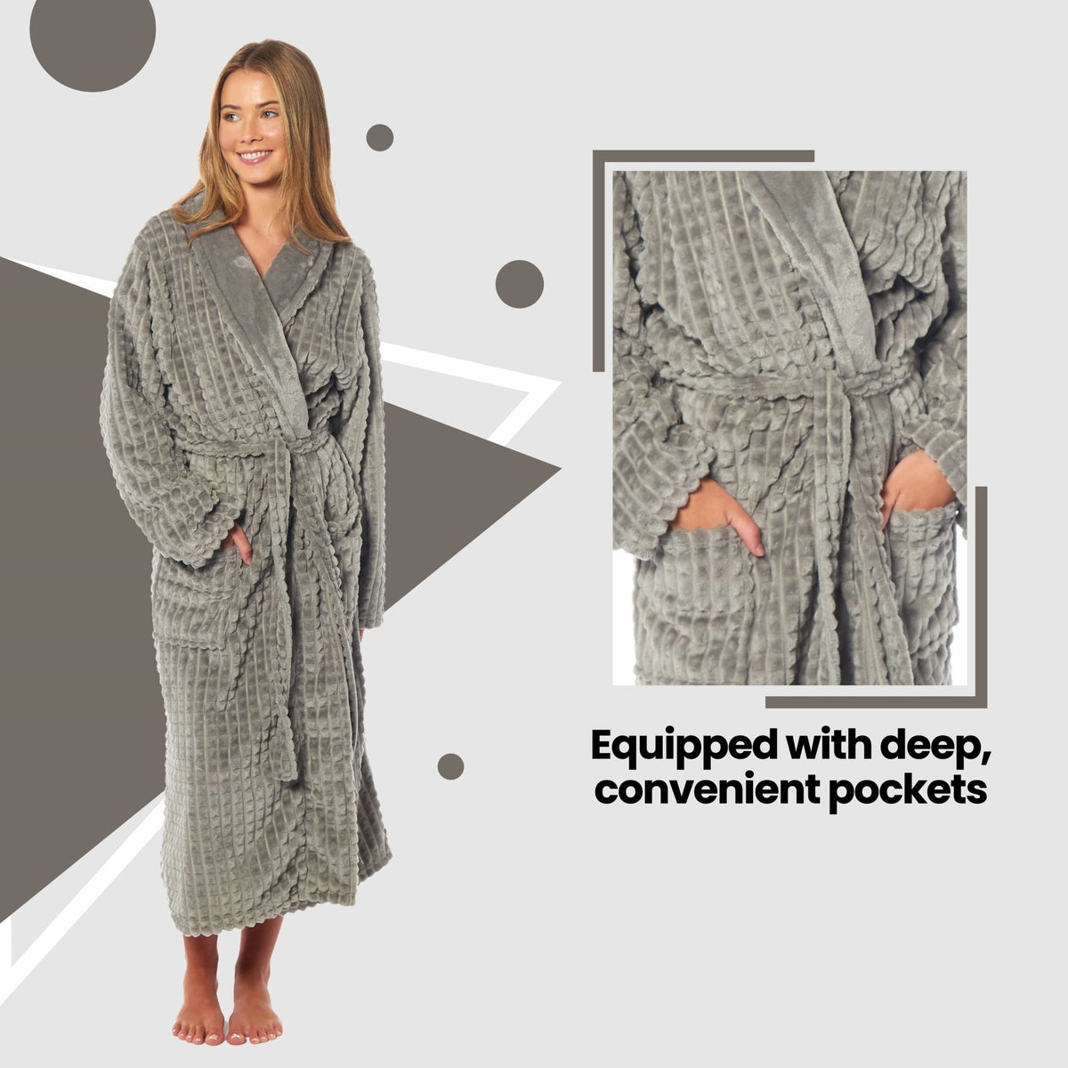 SaneShoppe - Women's Luxury Waffle Fleece Robe Soft Warm Long Dressing Gown with Belt and Pockets Loungewear by Daisy Dreamer
