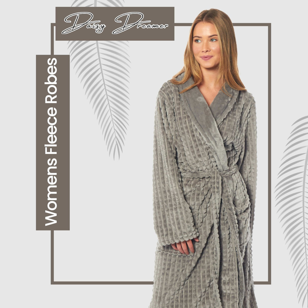 SaneShoppe - Women's Luxury Waffle Fleece Robe Soft Warm Long Dressing Gown with Belt and Pockets Loungewear by Daisy Dreamer
