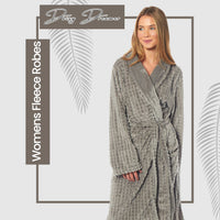 SaneShoppe - Women's Luxury Waffle Fleece Robe Soft Warm Long Dressing Gown with Belt and Pockets Loungewear by Daisy Dreamer