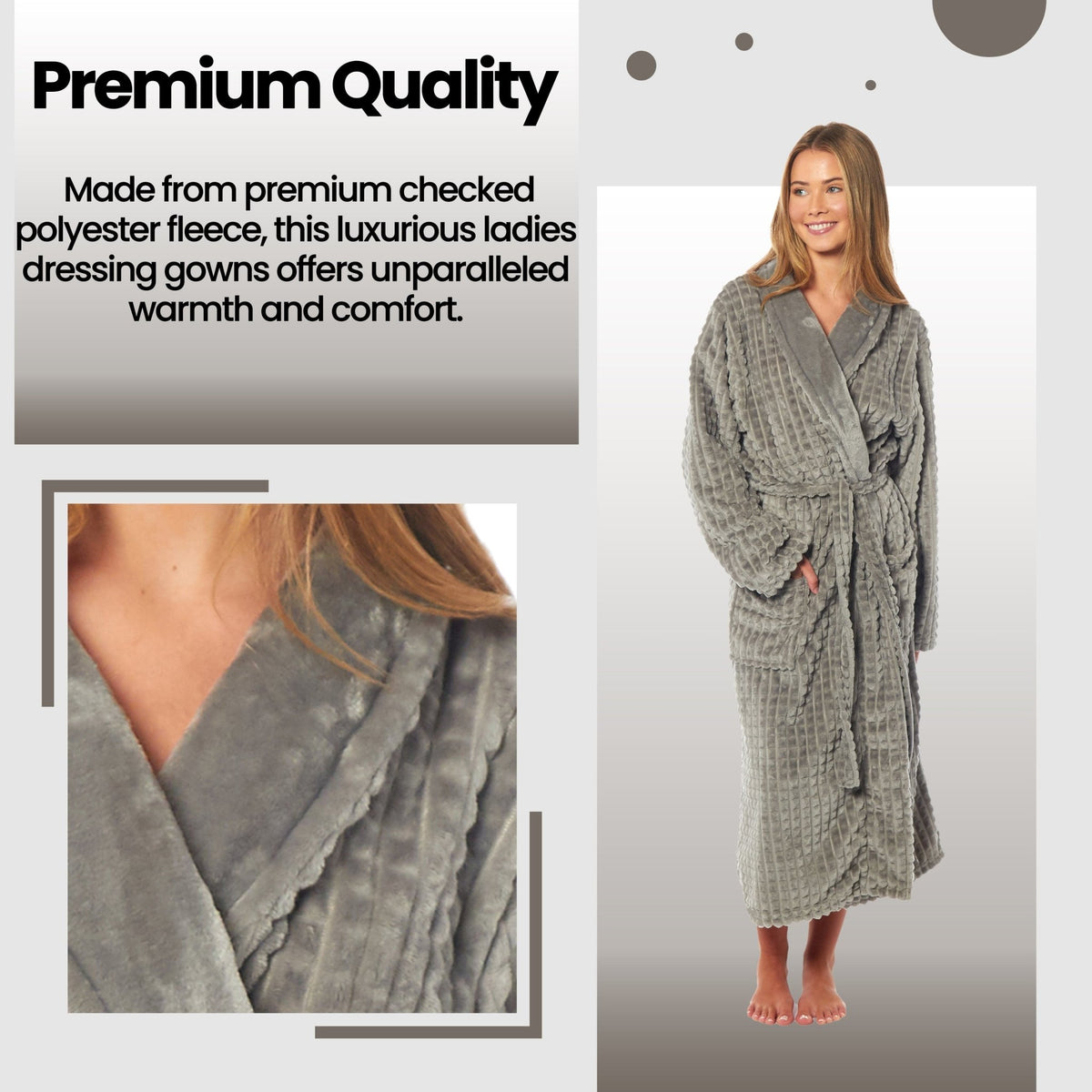 SaneShoppe - Women's Luxury Waffle Fleece Robe Soft Warm Long Dressing Gown with Belt and Pockets Loungewear by Daisy Dreamer
