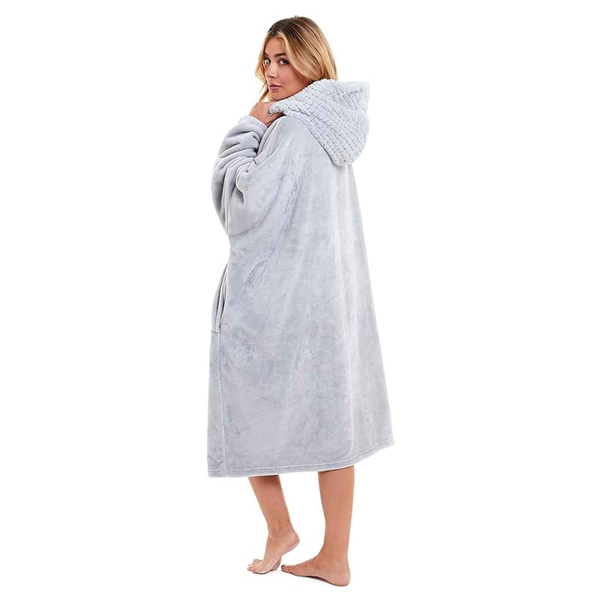 SaneShoppe - Women's Oversized Plush Hooded Poncho Blanket Cozy Fleece Hoodie with Fur Hood Ideal for Lounging Camping Outdoor Warmth by Daisy Dreamer