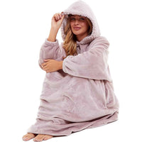 SaneShoppe - Women's Oversized Plush Hooded Poncho Blanket Cozy Fleece Hoodie with Fur Hood Ideal for Lounging Camping Outdoor Warmth by Daisy Dreamer