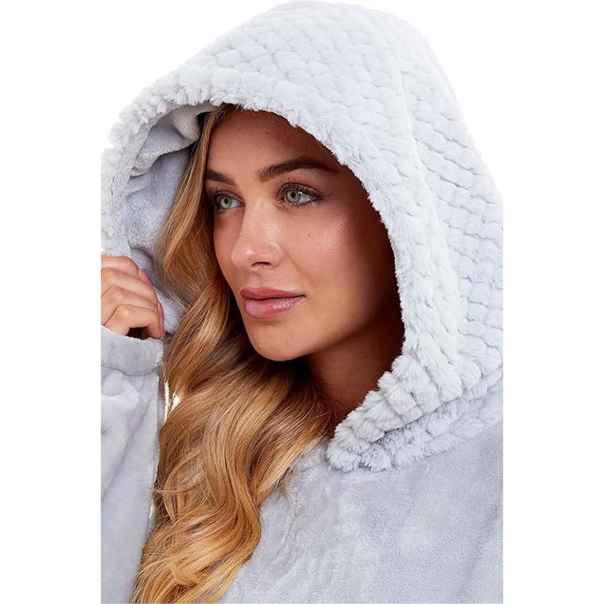 SaneShoppe - Women's Oversized Plush Hooded Poncho Blanket Cozy Fleece Hoodie with Fur Hood Ideal for Lounging Camping Outdoor Warmth by Daisy Dreamer