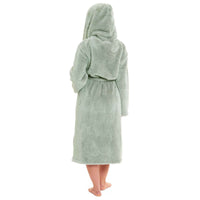 SaneShoppe - Women's Sage Green Snuggle Fleece Touch Hooded Robe Luxurious Soft Loungewear Cosy Durable Dressing Gown UK Sizes 8 - 22 by Daisy Dreamer