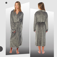 SaneShoppe - Women's Stripe Jacquard Soft Warm Long Dressing Gown with Belt and Pockets Cosy Shawl Collar Loungewear Robe By Daisy Dreamer