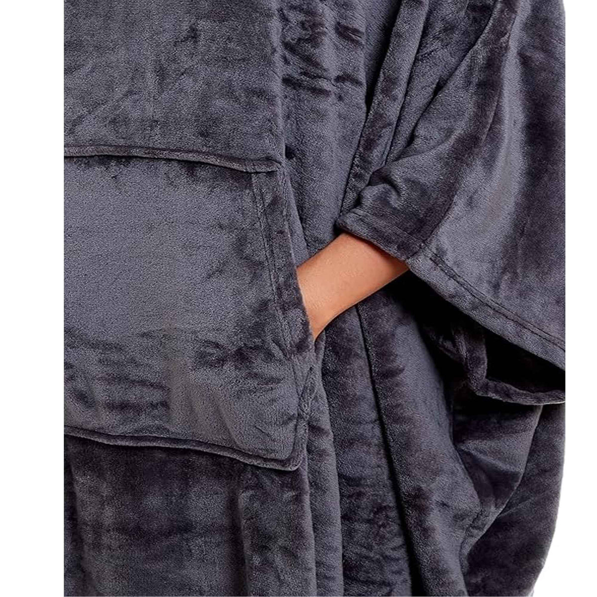SaneShoppe - Women's Super Soft Oversized Hooded Poncho Blanket Navy Charcoal Flannel Fleece Cozy Loungewear Nightwear Warm Hoodie One Size Fits Most Adults by Daisy Dreamer