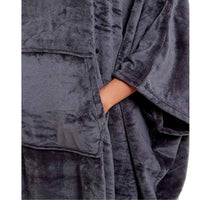 SaneShoppe - Women's Super Soft Oversized Hooded Poncho Blanket Navy Charcoal Flannel Fleece Cozy Loungewear Nightwear Warm Hoodie One Size Fits Most Adults by Daisy Dreamer