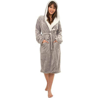 SaneShoppe - Women's Super Soft Plush Fleece Hooded Bathrobe Fluffy Velvet Loungewear Long Sleeve Cosy Winter Dressing Gown Spa Essential by Daisy Dreamer