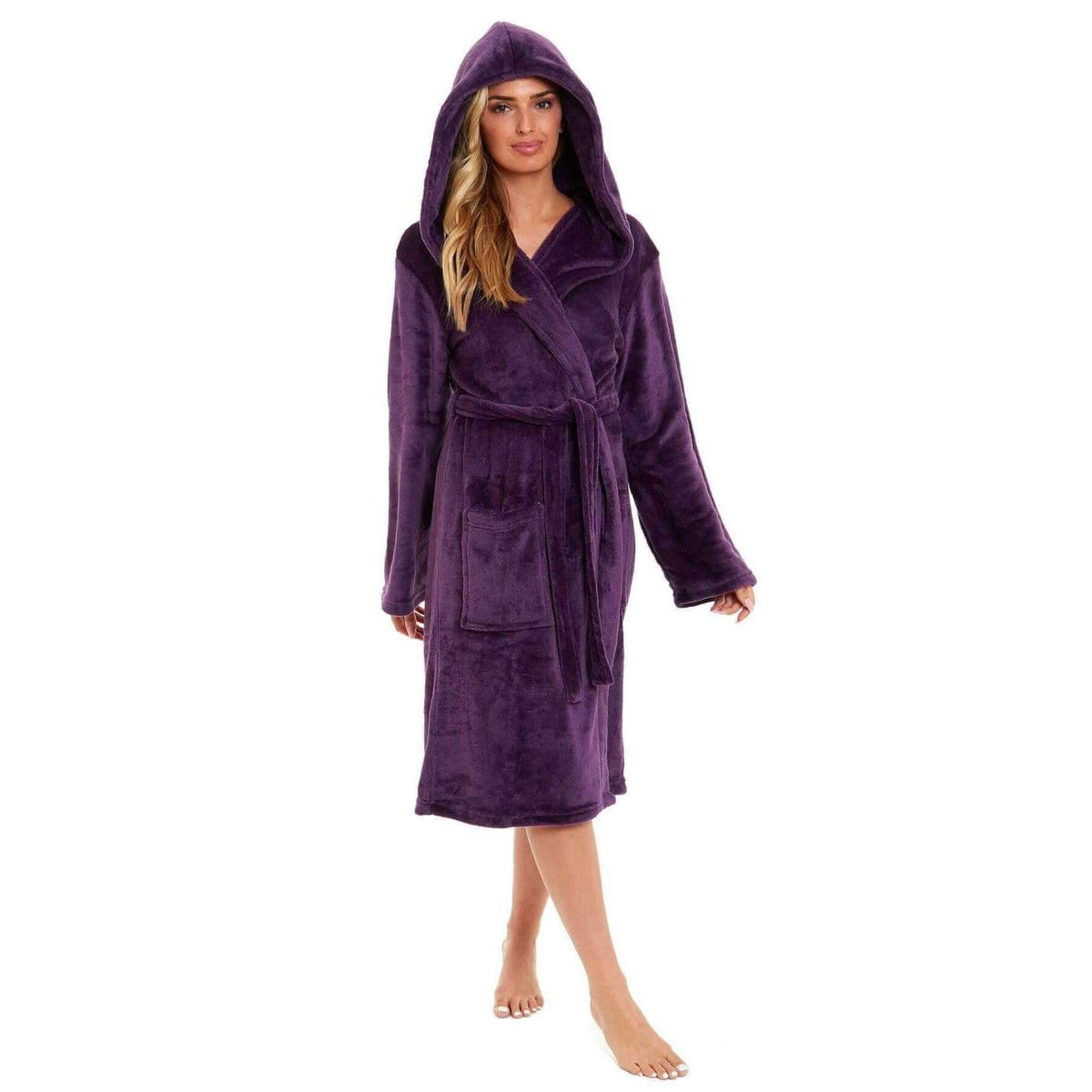 SaneShoppe - Women's Super Soft Plush Fleece Hooded Bathrobe Fluffy Velvet Loungewear Long Sleeve Cosy Winter Dressing Gown Spa Essential by Daisy Dreamer