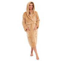 SaneShoppe - Women's Super Soft Plush Fleece Hooded Bathrobe Fluffy Velvet Loungewear Long Sleeve Cosy Winter Dressing Gown Spa Essential by Daisy Dreamer
