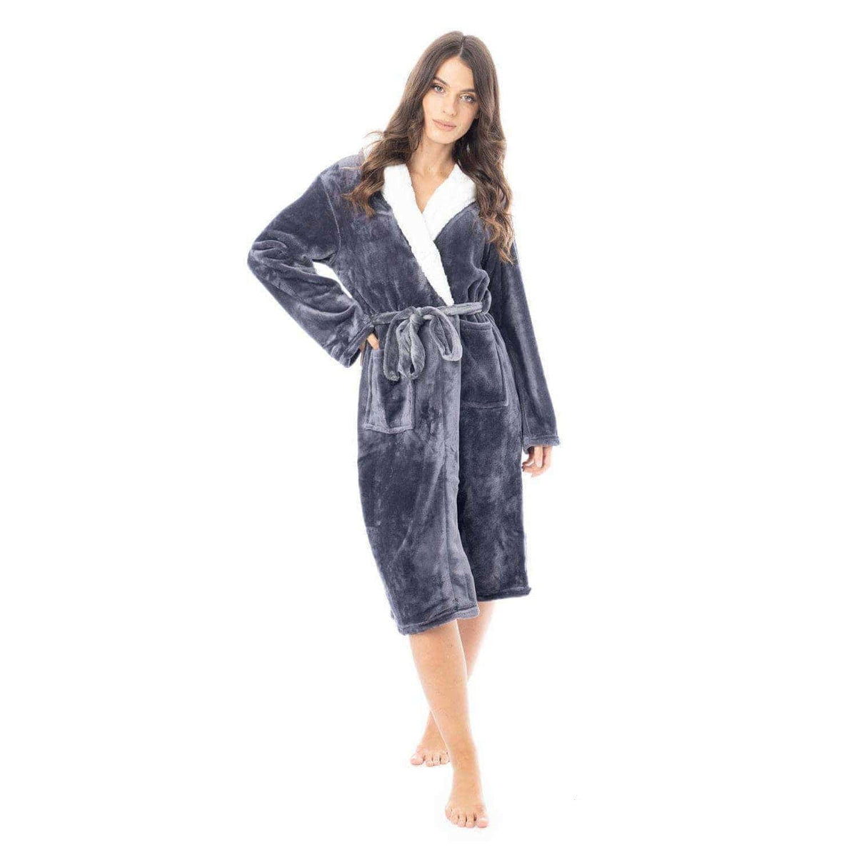 SaneShoppe - Women's Super Soft Plush Fleece Hooded Bathrobe Fluffy Velvet Loungewear Long Sleeve Cosy Winter Dressing Gown Spa Essential by Daisy Dreamer