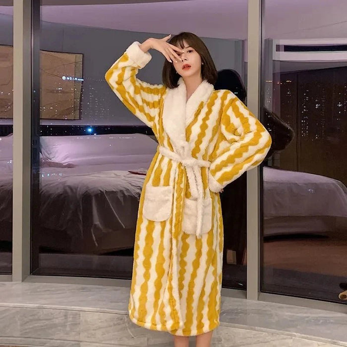 SaneShoppe-Women's Plush Velvet Bathrobe for Fall and Winter, Long or Extra-Long
