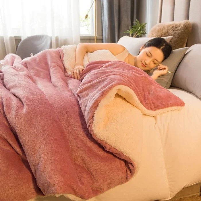 SaneShoppe - Wool Throw Blanket Keep Warm Winter Bed Blankets Double Sided Queen Duvet Cover Camping Double Bed Cover Bedspread On The Bed