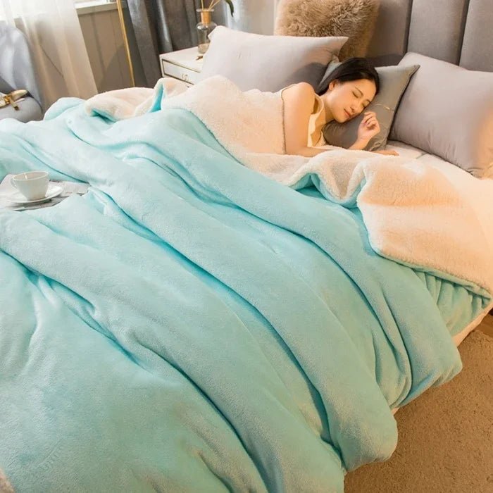 SaneShoppe - Wool Throw Blanket Keep Warm Winter Bed Blankets Double Sided Queen Duvet Cover Camping Double Bed Cover Bedspread On The Bed