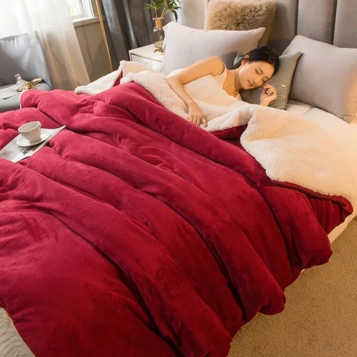 SaneShoppe - Wool Throw Blanket Keep Warm Winter Bed Blankets Double Sided Queen Duvet Cover Camping Double Bed Cover Bedspread On The Bed