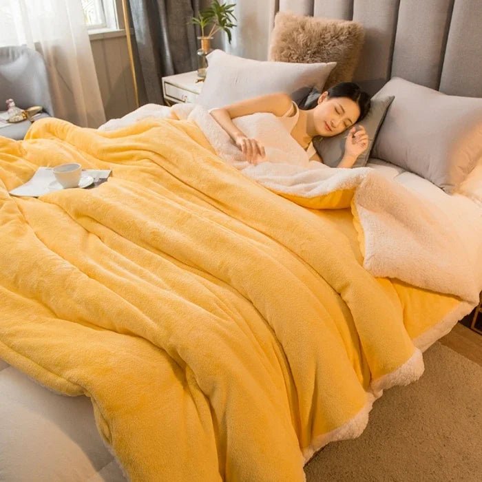 SaneShoppe - Wool Throw Blanket Keep Warm Winter Bed Blankets Double Sided Queen Duvet Cover Camping Double Bed Cover Bedspread On The Bed