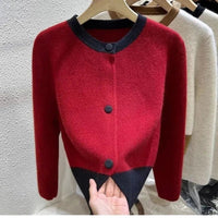 SaneShoppe-Xiaoxiangfeng Women's Contrast Sweater Jacket for Cozy Style in Autumn Winter Spring