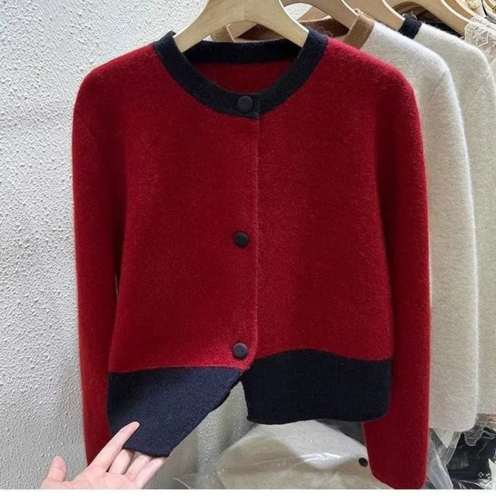 SaneShoppe-Xiaoxiangfeng Women's Contrast Sweater Jacket for Cozy Style in Autumn Winter Spring