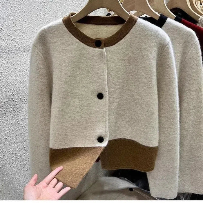 SaneShoppe-Xiaoxiangfeng Women's Contrast Sweater Jacket for Cozy Style in Autumn Winter Spring