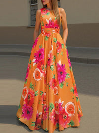 SaneShoppe - ZANZEA Women Floral Printed Bohemian Sundress 2026 Summer Tank Dress Fashion Sleeveless Waisted Robe Casual Party Maxi Dresses