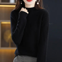 SaneShoppe 100% Pure Wool Half - neck Pullover In Autumn And Winter New Cashmere Sweater Women's Casual Knit Top Women's Coat 19 Colors