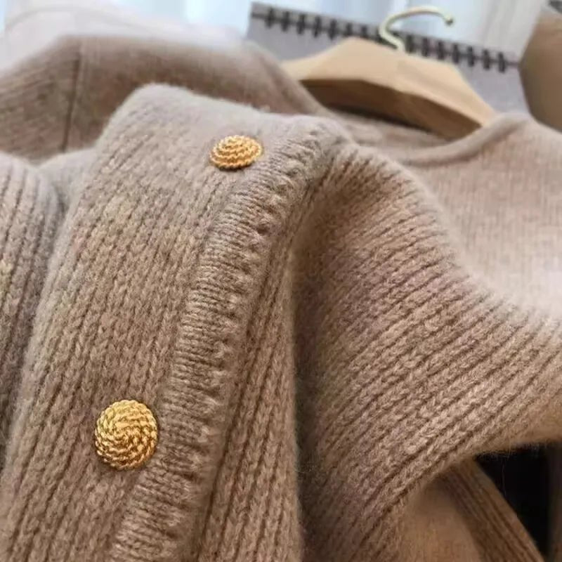 SaneShoppe - 2024 Crew neck 100 pure cashmere cardigan small fragrant coat women's spring and autumn loose wool knit sweater