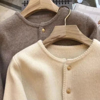 SaneShoppe - 2024 Crew neck 100 pure cashmere cardigan small fragrant coat women's spring and autumn loose wool knit sweater
