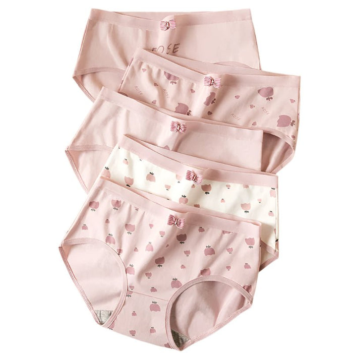 SaneShoppe - 5 - Pack Women's Cotton Panties: Breathable, Cute Print, Soft Low Waist Briefs.