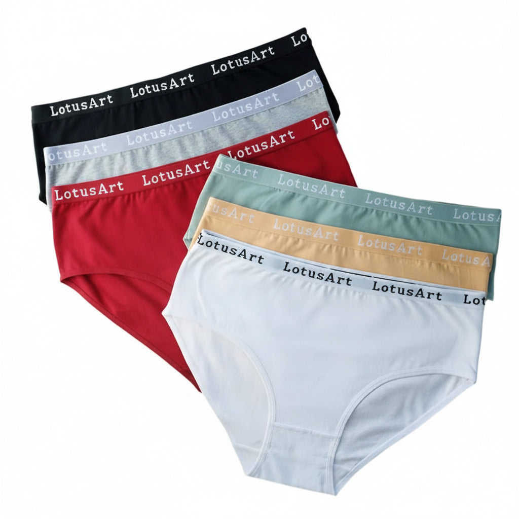 SaneShoppe - 6pcs Women's High Waist Cotton Panties, Solid Colours, Sizes M - 2XL
