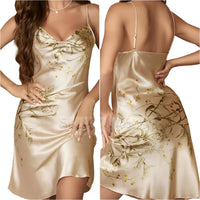 SaneShoppe - Attractive Female Twinset Satin Robe Set Featuring a Cherry Flower Print