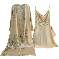 SaneShoppe - Attractive Female Twinset Satin Robe Set Featuring a Cherry Flower Print