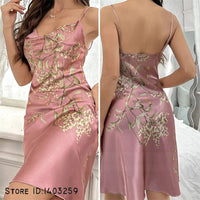 SaneShoppe - Attractive Female Twinset Satin Robe Set Featuring a Cherry Flower Print
