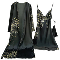 SaneShoppe - Attractive Female Twinset Satin Robe Set Featuring a Cherry Flower Print