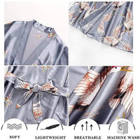 SaneShoppe - Black Satin Kimono Women's Wedding Robe Gown Sexy Flower M - 3XL