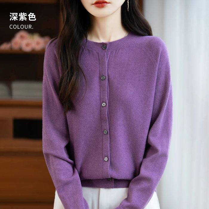 SaneShoppe-Cozy Merino Wool Knit Cardigan - Elegant Winter Sweater for Women