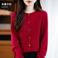 SaneShoppe-Cozy Merino Wool Knit Cardigan - Elegant Winter Sweater for Women