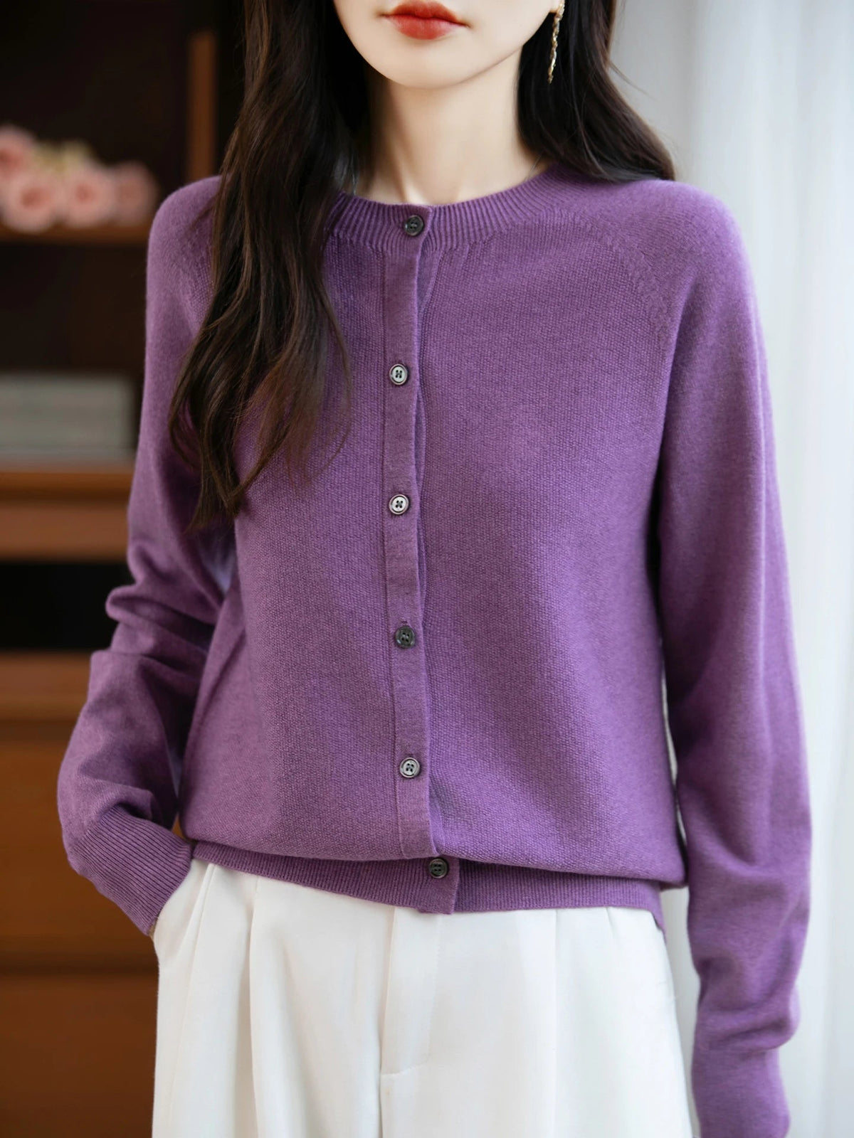 SaneShoppe-Cozy Merino Wool Knit Cardigan - Elegant Winter Sweater for Women