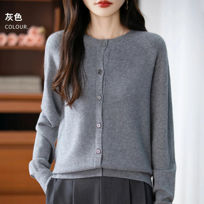 SaneShoppe-Cozy Merino Wool Knit Cardigan - Elegant Winter Sweater for Women