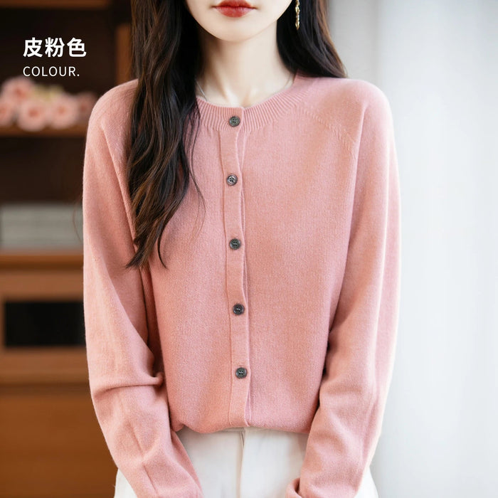 SaneShoppe-Cozy Merino Wool Knit Cardigan - Elegant Winter Sweater for Women
