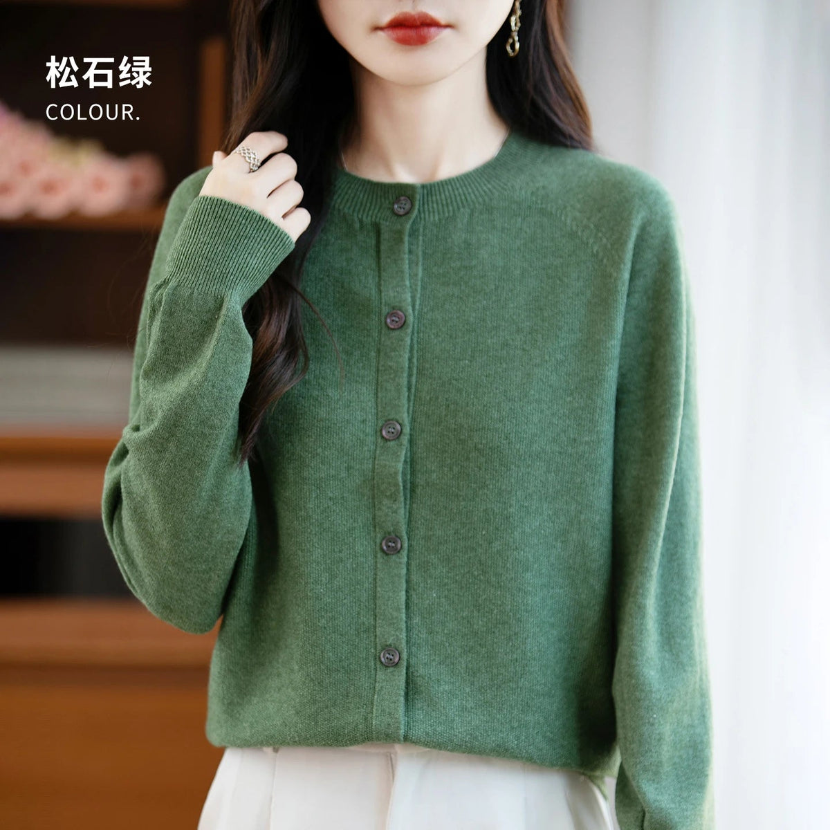 SaneShoppe-Cozy Merino Wool Knit Cardigan - Elegant Winter Sweater for Women