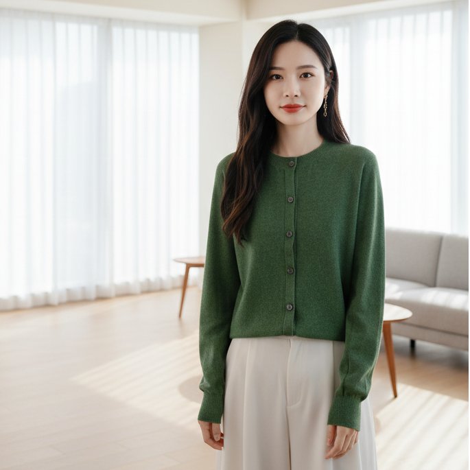 SaneShoppe-Cozy Merino Wool Knit Cardigan - Elegant Winter Sweater for Women