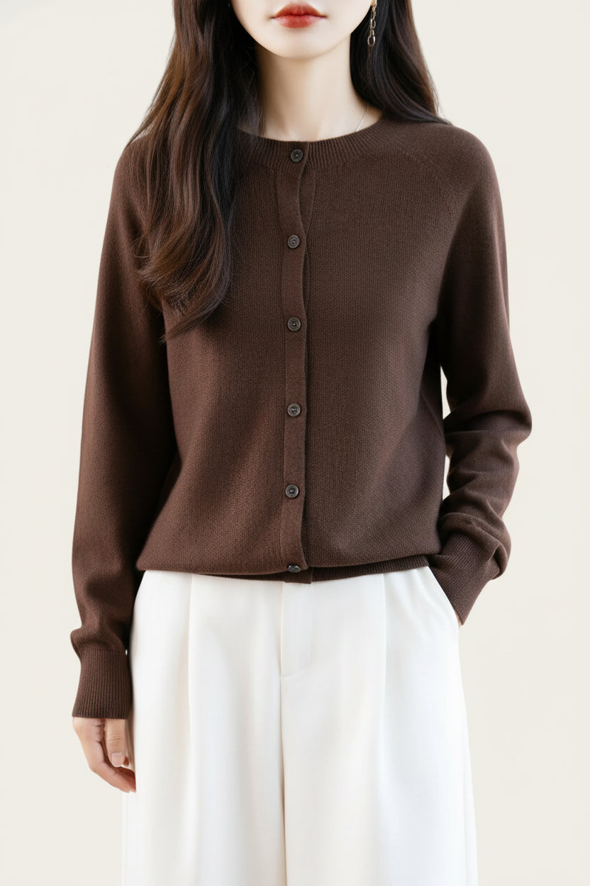 SaneShoppe-Cozy Merino Wool Knit Cardigan - Elegant Winter Sweater for Women