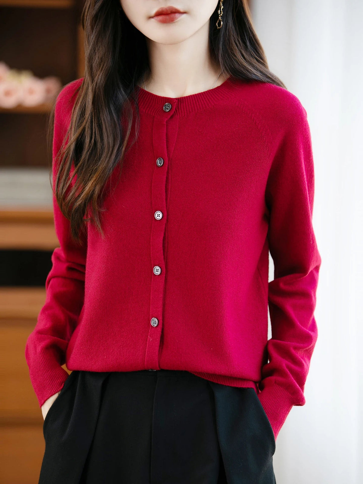 SaneShoppe-Cozy Merino Wool Knit Cardigan - Elegant Winter Sweater for Women