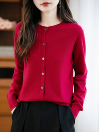 SaneShoppe-Cozy Merino Wool Knit Cardigan - Elegant Winter Sweater for Women